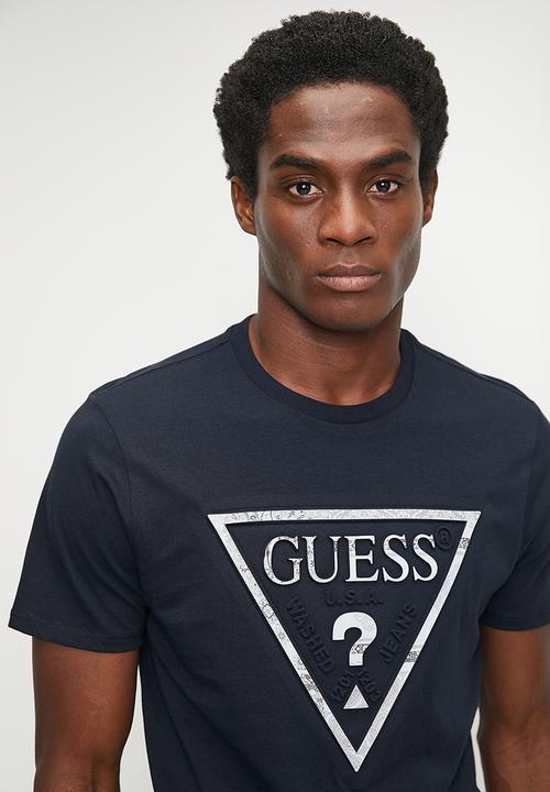 GUESS - Short sleeve  bsc patchwork embo logo tee - smart blue