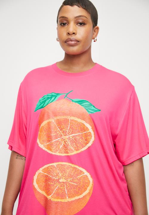 Me&B - Plus Oversized Tee With Grapefruit Print - Grapefruit