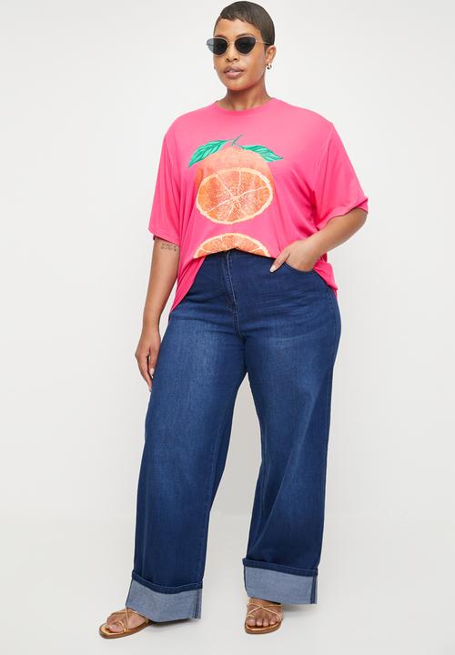 Me&B - Plus Oversized Tee With Grapefruit Print - Grapefruit