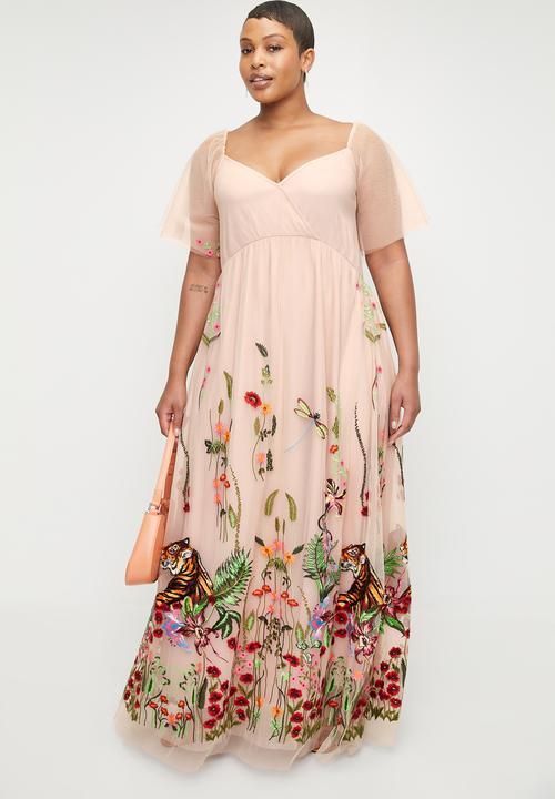 Me&B - Plus Tulle Lined Dress In Tiger Tulle - Tigertulle