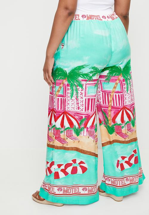 Me&B - Plus Elasticated Wide Hem Long Pants - Motelprint