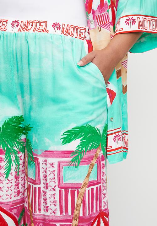 Me&B - Plus Elasticated Wide Hem Long Pants - Motelprint