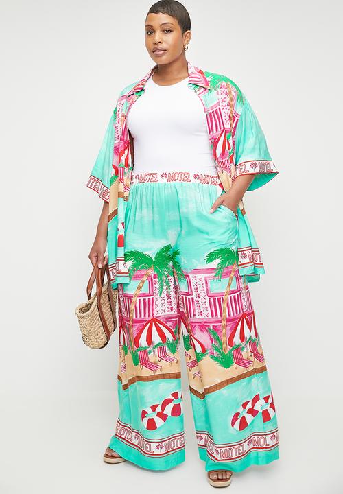 Me&B - Plus Elasticated Wide Hem Long Pants - Motelprint