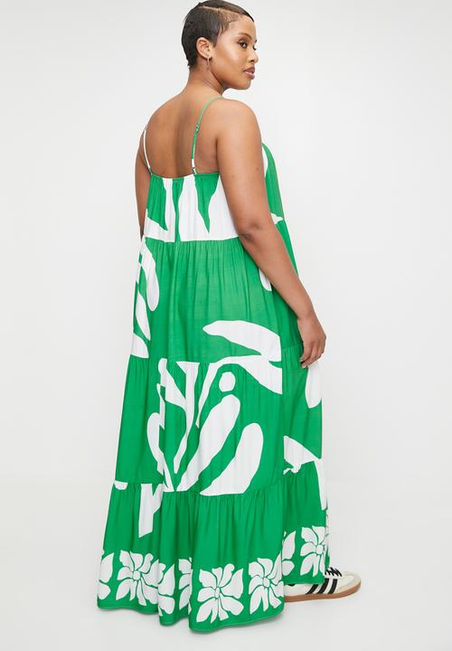 Superbalist - Strappy trapeze maxi dress - macro organic leaf boarder