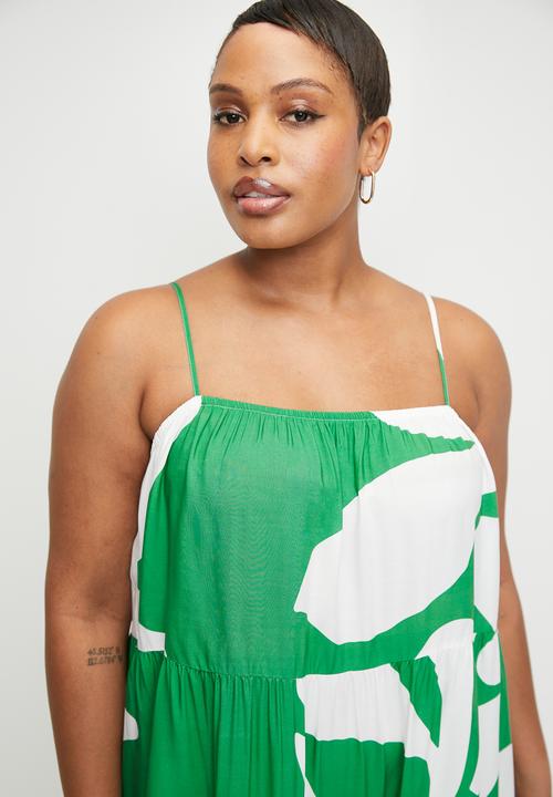 Superbalist - Strappy trapeze maxi dress - macro organic leaf boarder