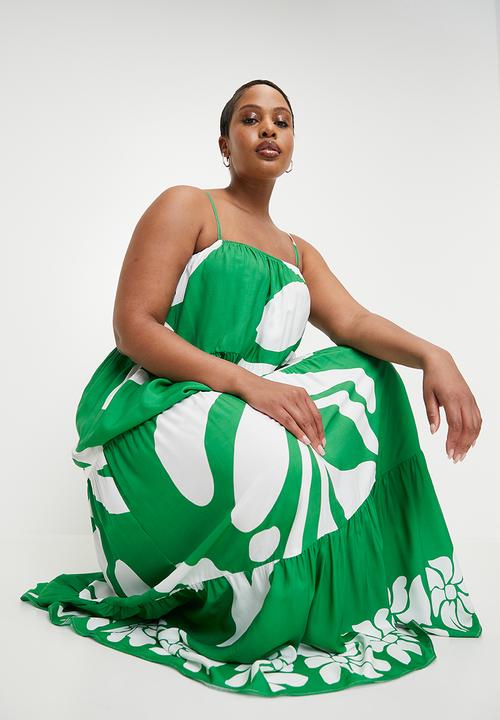 Superbalist - Strappy trapeze maxi dress - macro organic leaf boarder