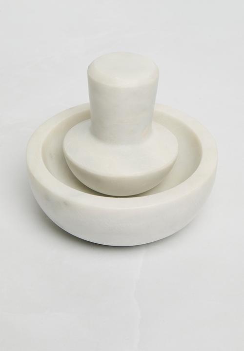 Sixth Floor - Marble pestle & mortar - white