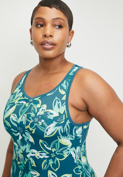 Lizzy - Plus Lacuna racerback swimsuit - teal floral