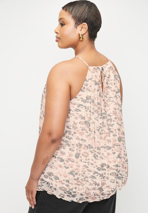 VELVET - Chiffon pleated trapeze halter shell plus - smokey spot leopard