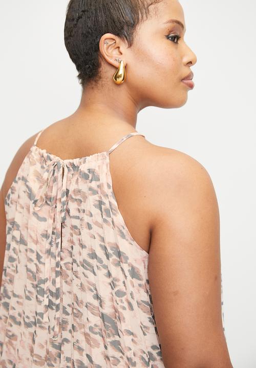 VELVET - Chiffon pleated trapeze halter shell plus - smokey spot leopard