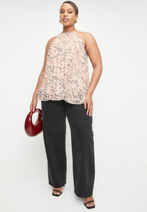 VELVET - Chiffon pleated trapeze halter shell plus - smokey spot leopard