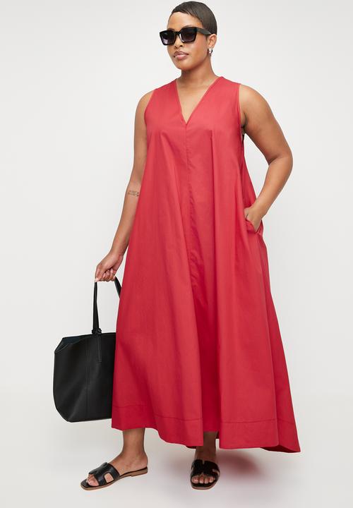 edit - Vneck Maxi Trapeze Dress - Red.