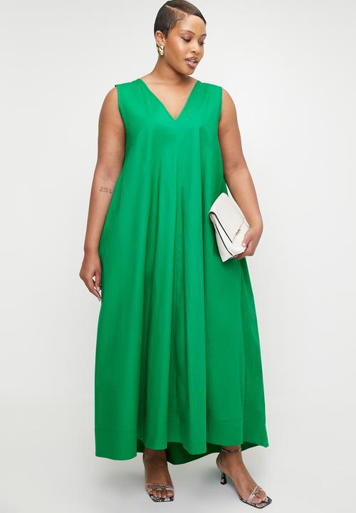 edit - Vneck Maxi Trapeze Dress - Green.