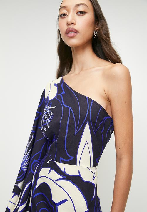 Superbalist - Statement sleeve mini shift dress - blue damascus macro leaf