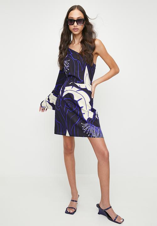 Superbalist - Statement sleeve mini shift dress - blue damascus macro leaf
