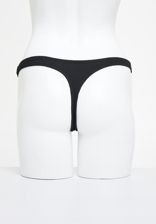 Cotton On - Refined High Side Thong Bikini Bottom - Black Crinkle