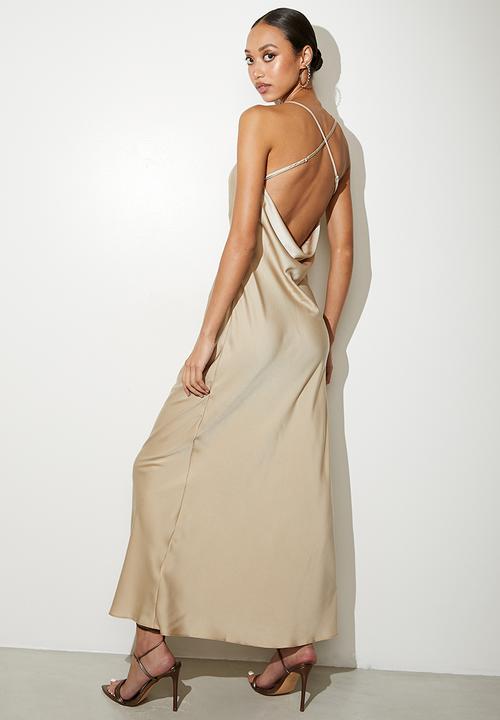 VELVET - Satin cowl midi dress - neutral 