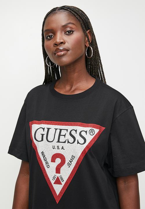 GUESS - Short sleeve crew neck triangle tee - black