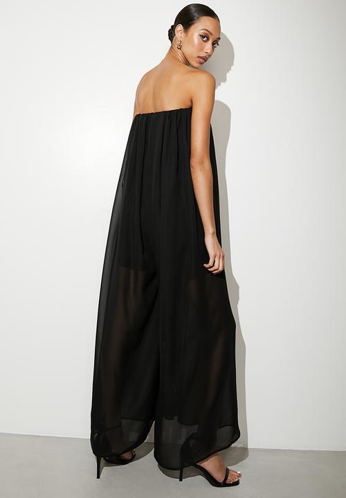 VELVET - Bandeau chiffon overlay jumpsuit - black