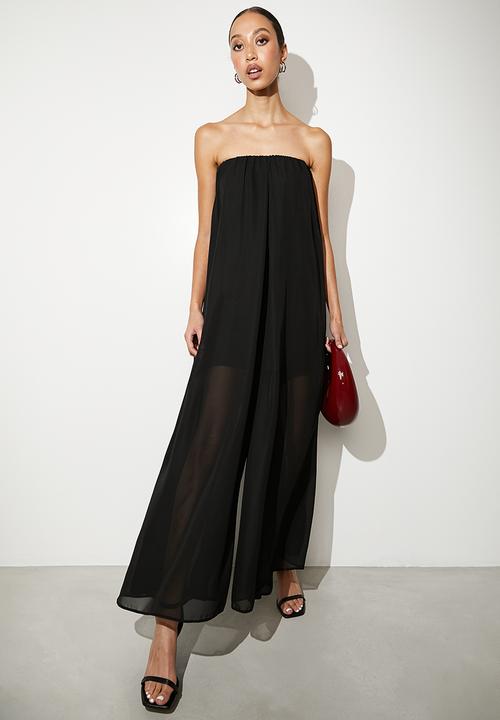 VELVET - Bandeau chiffon overlay jumpsuit - black