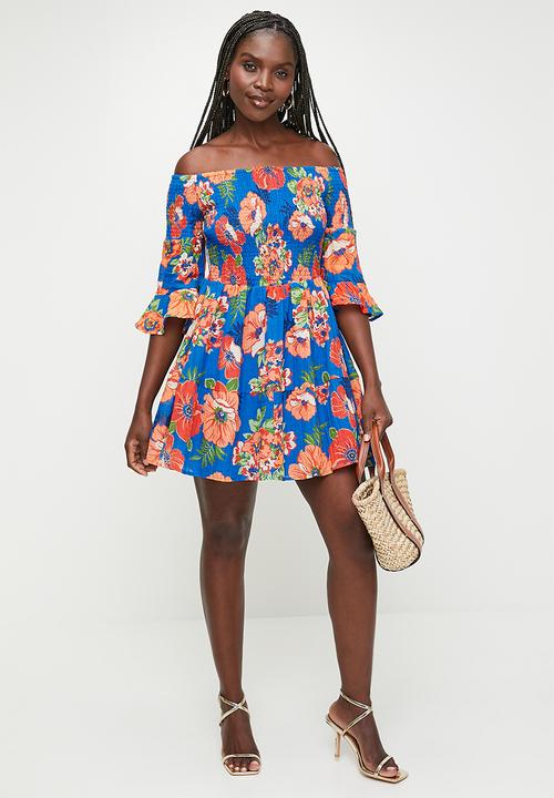 GUESS - Off shoulder charley sun dress - figueroa floral print	