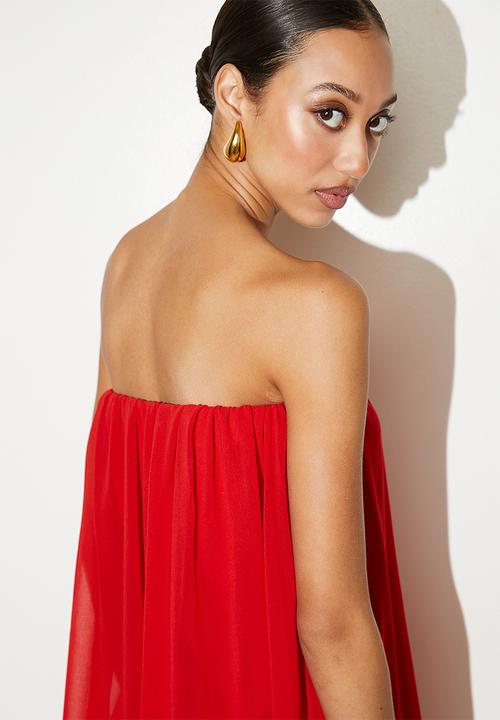 VELVET - Bandeau chiffon overlay jumpsuite - ruby red