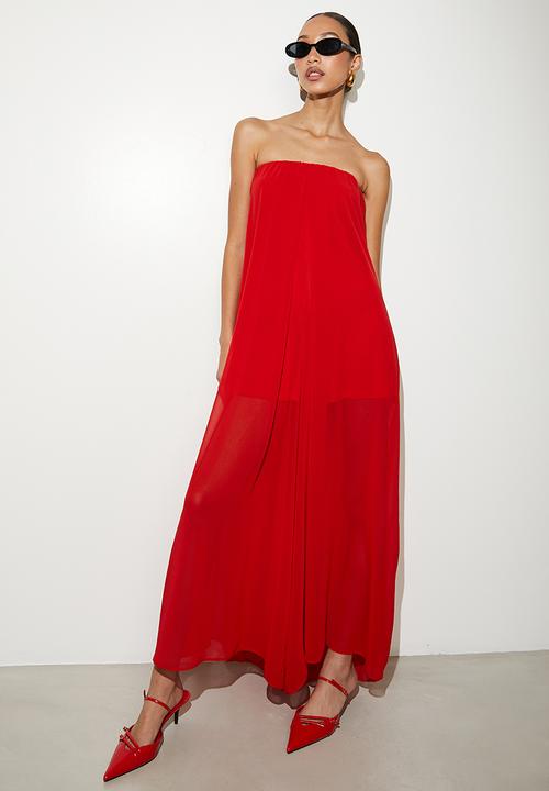 VELVET - Bandeau chiffon overlay jumpsuite - ruby red