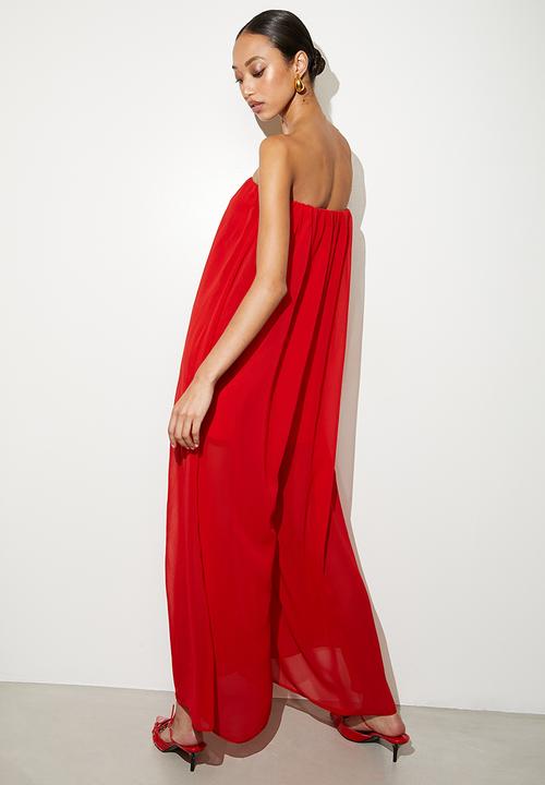 VELVET - Bandeau chiffon overlay jumpsuite - ruby red
