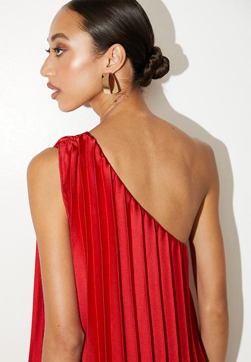 VELVET - Asymmetric trapeze midi dress - red