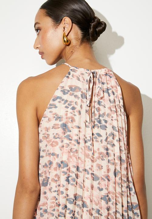 VELVET - Chiffon pleated trapeze halter shell - smokey spot leopard