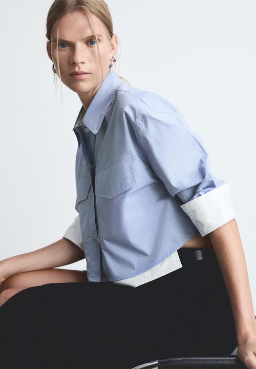 MANGO - Shirt Contrast - Light/Pastel Blue
