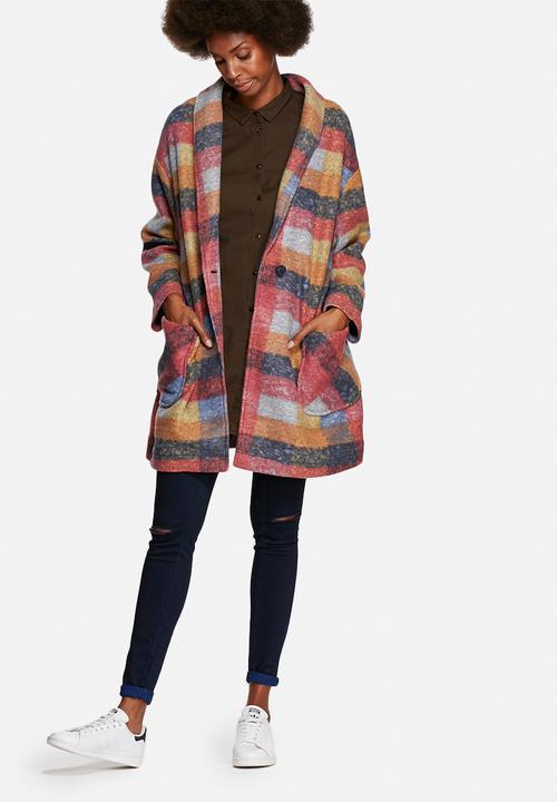 Native Youth - Check oversized cocoon coat