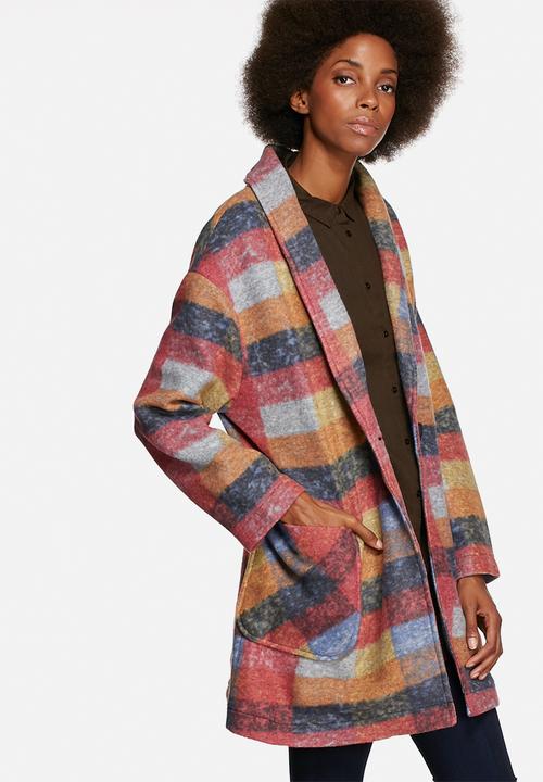 Native Youth - Check oversized cocoon coat