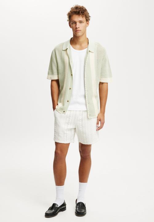 Cotton On - Pablo Short Sleeve Shirt - Seafoam Retro Stripe