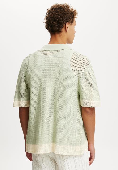 Cotton On - Pablo Short Sleeve Shirt - Seafoam Retro Stripe