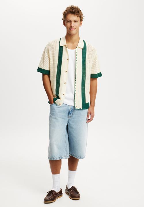 Cotton On - Pablo Short Sleeve Shirt - Green Retro Stripe
