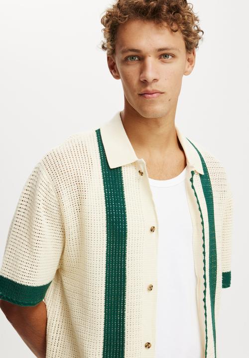 Cotton On - Pablo Short Sleeve Shirt - Green Retro Stripe