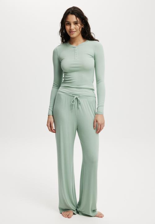 Cotton On - Sleep Recovery Henley Long Sleeve - Washed Mint