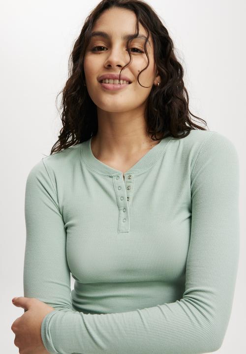 Cotton On - Sleep Recovery Henley Long Sleeve - Washed Mint