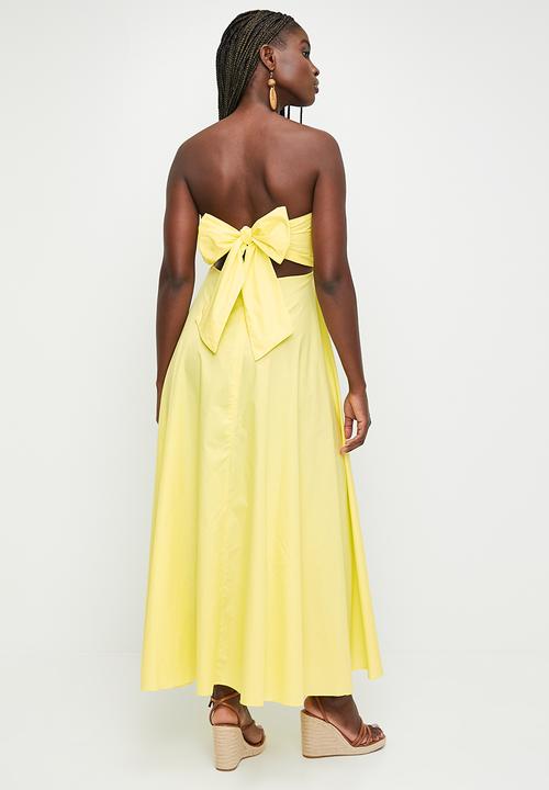 MILLA - Linen Blend Tie Back Bandeau Maxi Dress - Pale Yellow