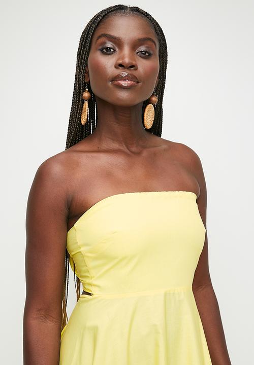 MILLA - Linen Blend Tie Back Bandeau Maxi Dress - Pale Yellow