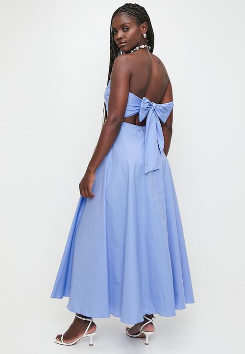 MILLA - Linen Blend Tie Back Bandeau Maxi Dress - Hydranga