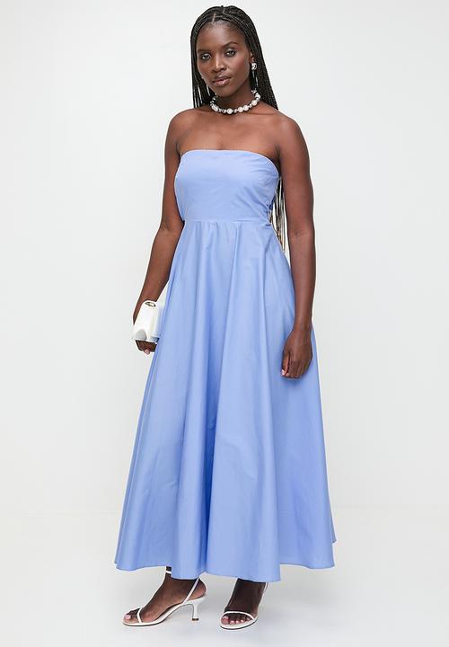 MILLA - Linen Blend Tie Back Bandeau Maxi Dress - Hydranga