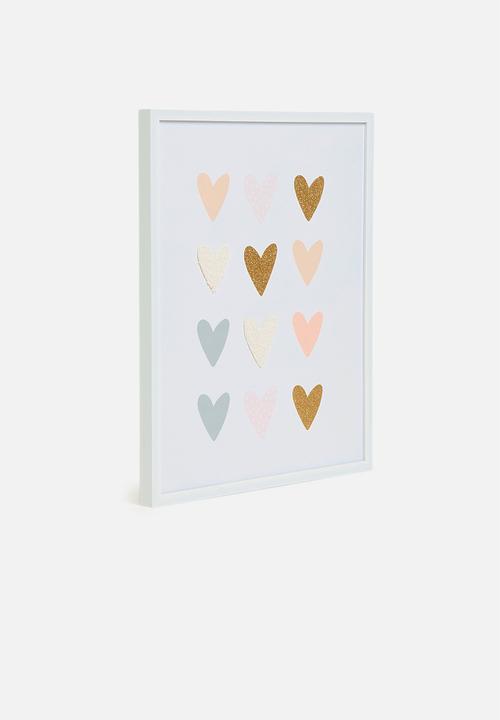 Sixth Floor - Hearts framed canvas with 3d objects - multi