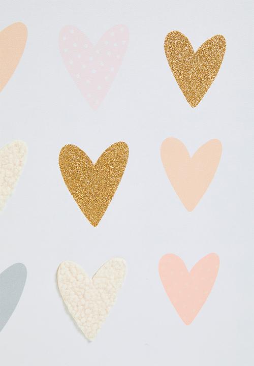 Sixth Floor - Hearts framed canvas with 3d objects - multi