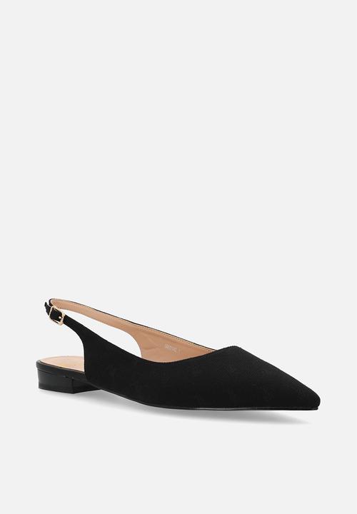 POLO - Pointed jacquard slingback flat - black