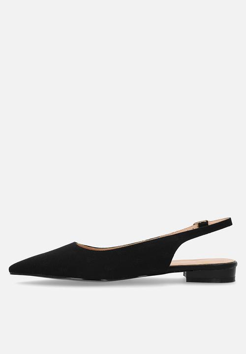 POLO - Pointed jacquard slingback flat - black