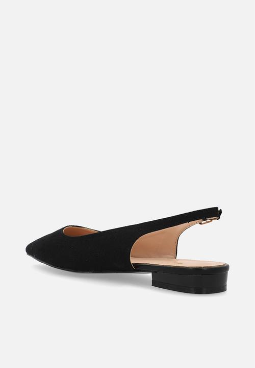 POLO - Pointed jacquard slingback flat - black