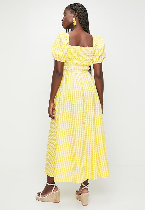 MILLA - Shirred Midi Fit & Flare Dress - Yellow
