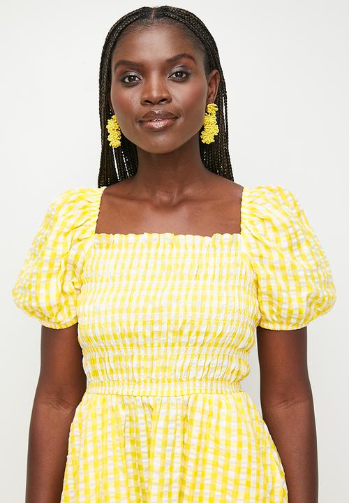MILLA - Shirred Midi Fit & Flare Dress - Yellow